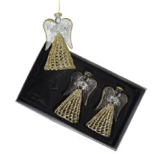 set of 3 SPUN GLASS GOLD SKIRTED ANGELS